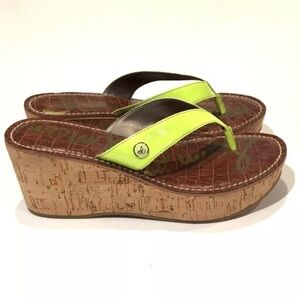 Sam Edelman Romy Y2K Cork Wedge Platform Sandals neon green Disco Size 8M womens